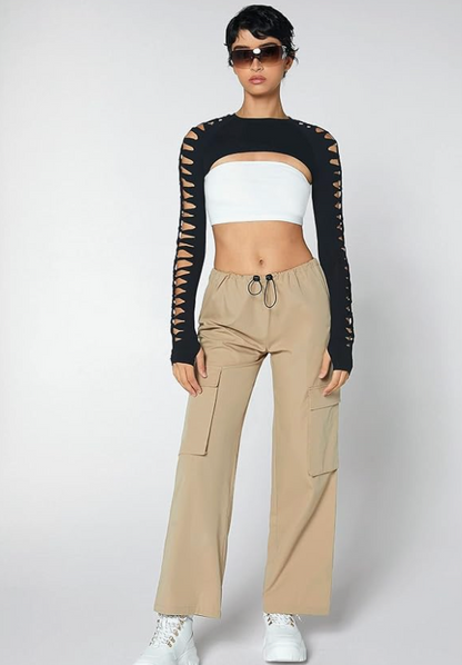 Cut Out Sleeve Crop Top